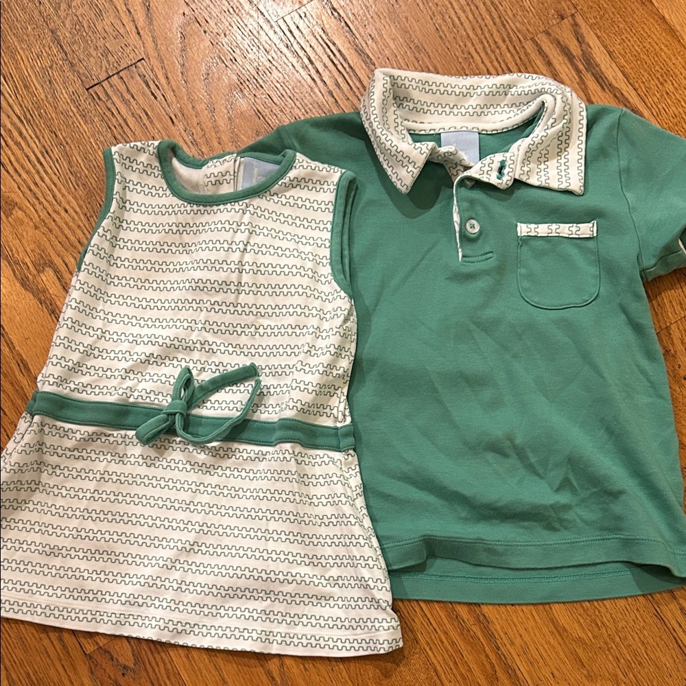 bella bliss Green and Cream Kids Polo and Dress Set